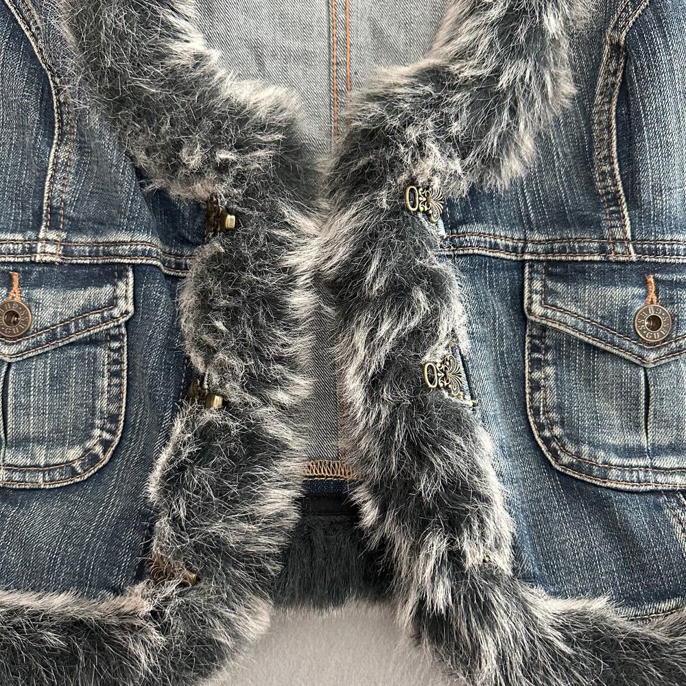 Vintage Y2K Guess Jeans Denim Vest With Faux Fur Trim Size Large - Picture 7 of 16